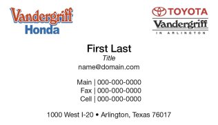 Vandergriff Honda/Toyota Controller Business Card