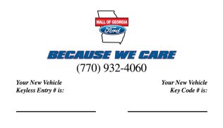 Mall of Georgia Ford "Because We Care" Business Cards
