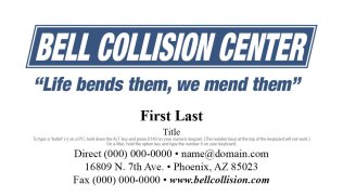 Bell Honda Collision Center Business Cards