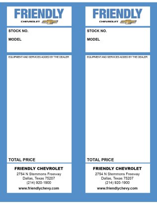 Friendly Chevrolet Addendum Tag