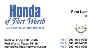 Honda of Fort Worth Business Cards