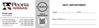 Peoria Nissan Service Advisor One-Sided Business Cards
