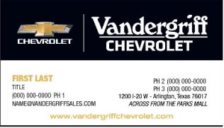 Vandergriff Chevrolet Service Rental Department Business Card – Ver. 5