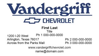 Vandergriff Chevrolet Business Card Ver. 6