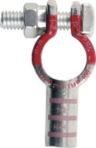 Tuff-Crimp® - Battery Terminals-2/1 Gauge, Straight Barrel, Pink, Positive Polarity (Pack of 5)