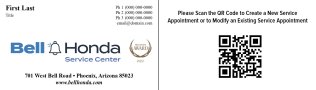 Bell Honda Appointment Card