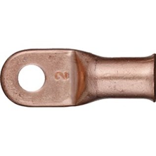 Heavy-Duty Battery Cable Lug, 2 AWG, Brown, 1/2" Stud Size, Fully Annealed, Electrolytic Copper, Flared Barrel End (Pack of 10)