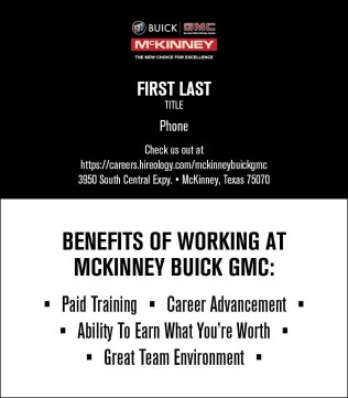 McKinney Buick GMC Sales Manager Business Card