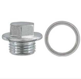 Oil Drain Plug with Gasket, M16-1.50 Thread, 14mm Hex, 9mm Length Under Head, 24mm Washer Head O.D., Zinc Finish (Pack of 2)