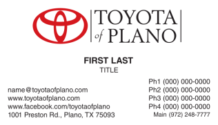 Toyota of Plano New Cars and Service One-Sided Business Cards
