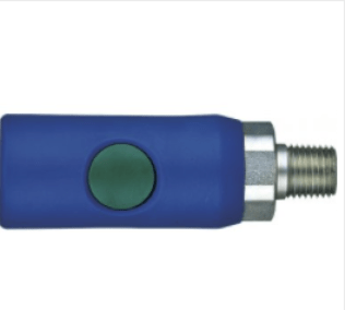 Push-Button Coupler, Steel with Plastic Cover, High Flow, Male NPTF, 1/4" Body Size, 3/8-18 Thread Size (Pack of 10)