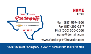 Vandergriff Chevrolet Business Cards – Ver. 3