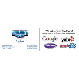 Serramonte Ford Business Cards with Website Review Backer
