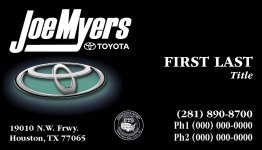 Joe Myers Toyota Business Cards - Version 3