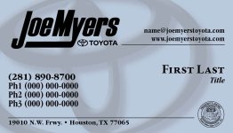 Joe Myers Toyota Business Cards - Version 4