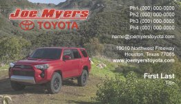 Joe Myers Toyota 1-Sided Business Cards - 4Runner