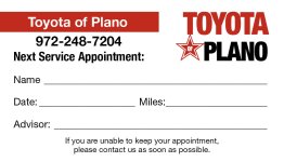 Toyota of Plano One-Sided Appointment Cards