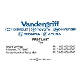Vandergriff 5 Dealerships Combination Business Cards