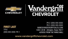Vandergriff Chevrolet Business Cards – Ver. 2