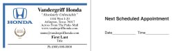 Vandergriff Honda Appointment Card – 1 Phone