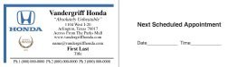Vandergriff Honda Appointment Card – 3 Phone
