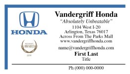 Vandergriff Honda Business Card, Ver. 2 – 1 Phone
