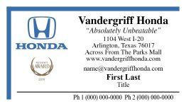 Vandergriff Honda Business Card, Ver. 2 – 2 Phones