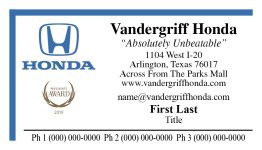 Vandergriff Honda Business Card, Ver. 2 – 3 Phones