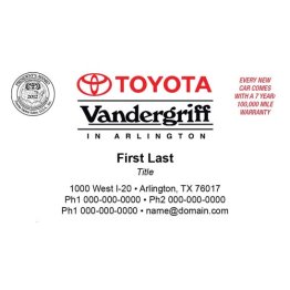 Vandergriff Toyota 1-sided Business Cards
