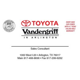 Vandergriff Toyota - Sales Consultant - 1-sided Generic Business Cards