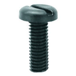 Slotted Pan Head Nylon License Plate Screw - M6-1.0 Diameter; 16mm Length; 12mm (15/32) Head Diameter; Slotted Drive Type; Pan Head; Black Nylon (100 per pack)