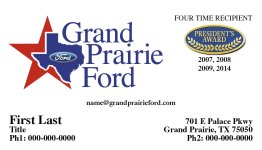 Grand Prairie Ford Business Card