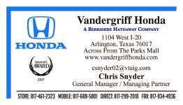Chris Snyder - Vandergriff Honda Business Card, Ver. 2 – 3 Phones
