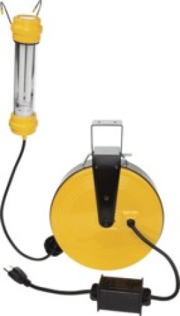 13w Economy OSHA Fluorescent Tube Light with Heavy Duty Metal Reel, 50' 18/2 SVT Cord, Yellow (Pack of 1)