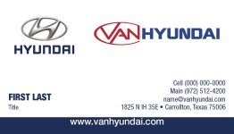 Van Hyundai TX Raised Logo Business Cards