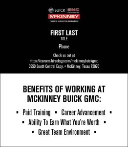 McKinney Buick GMC Sales Manager Business Card