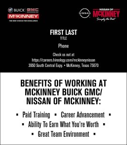 Nissan of McKinney/McKinney Buick GMC Managing Partner Business Card