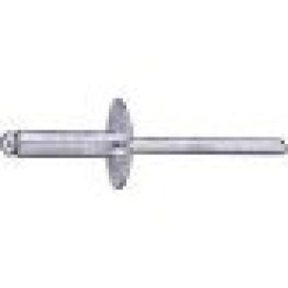 Open End Rivet, Large Flange Head, Aluminum, 3/16" Diameter, 0.376 to 0.5" Grip Range, 0.7" Body Length (Pack of 250)