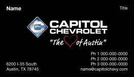 Business Cards for Capitol Chevrolet Personal Matte - 500 count per box